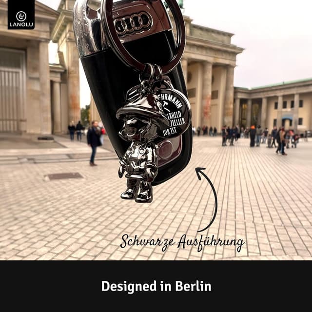 Detalle 2 de LANOLU Portachiavi pompiere in metallo con incisione su entrambi i lati