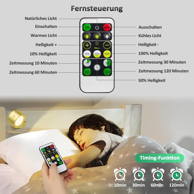 Detalle de Lightbiz LED-Wandleuchte Innen (2er-Set) mit Akku & Fernbedienung – 3 Farbmodi, dimmbar