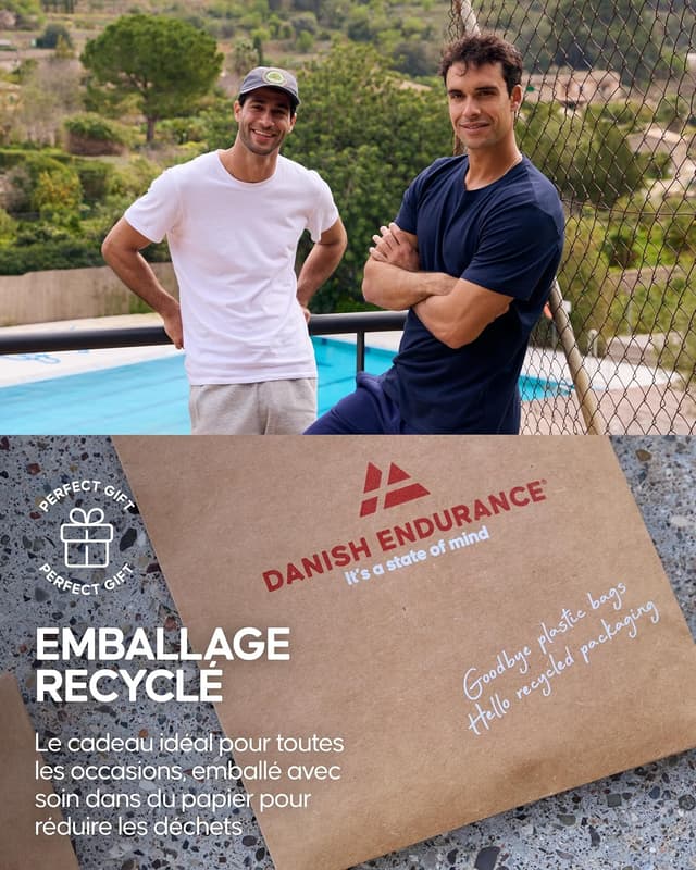 Detalle de Danish Endurance T-Shirts en coton bio et modal – col en V, manches courtes, multipack (lot 1, 2 ou 4)