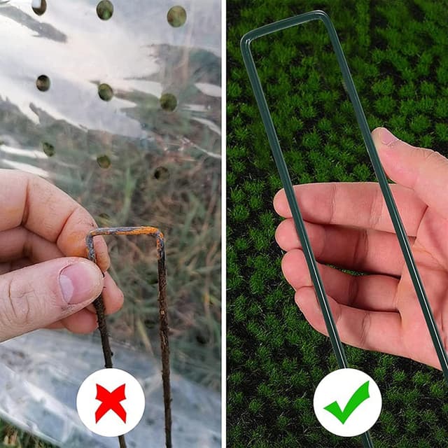 Detalle 2 de YUNSTK 50 pcs U-shaped metal ground pegs for artificial grass and garden netting (green paint)