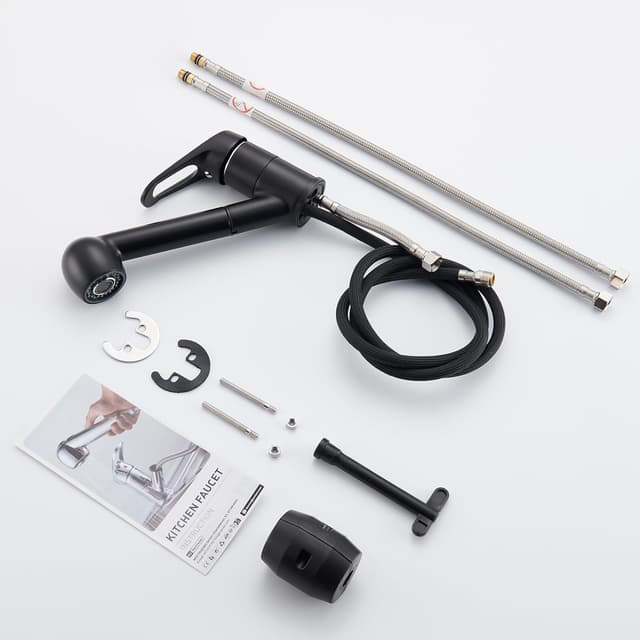 Detalle de AuraLum Rubinetto cucina doccetta estraibile nero moderno, monocomando girevole 360° con 2 getti