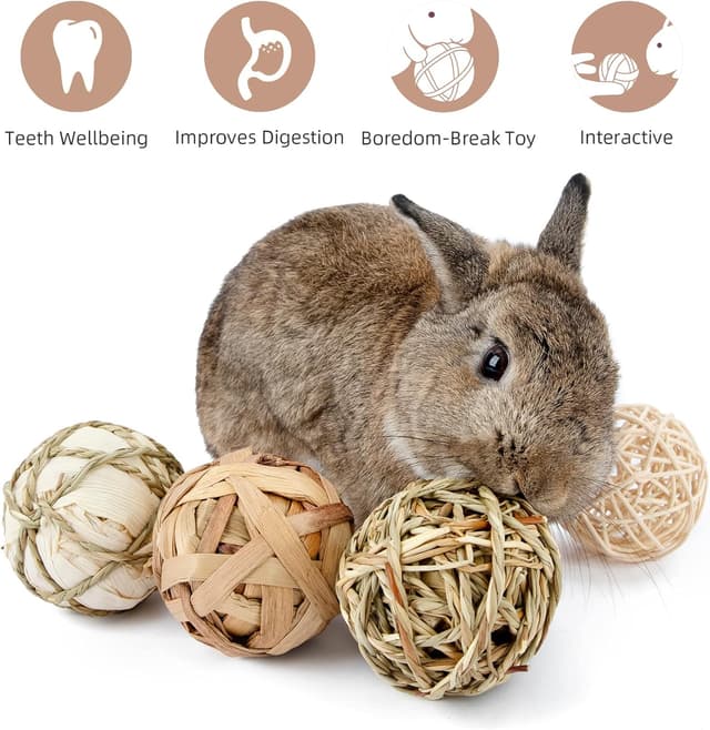 Detalle de Niteangel Natural Chew Activity Toys – 8 Seagrass/Willow Hay Grass Balls for Rabbits, Guinea Pigs, Chinchillas & Small Rodents