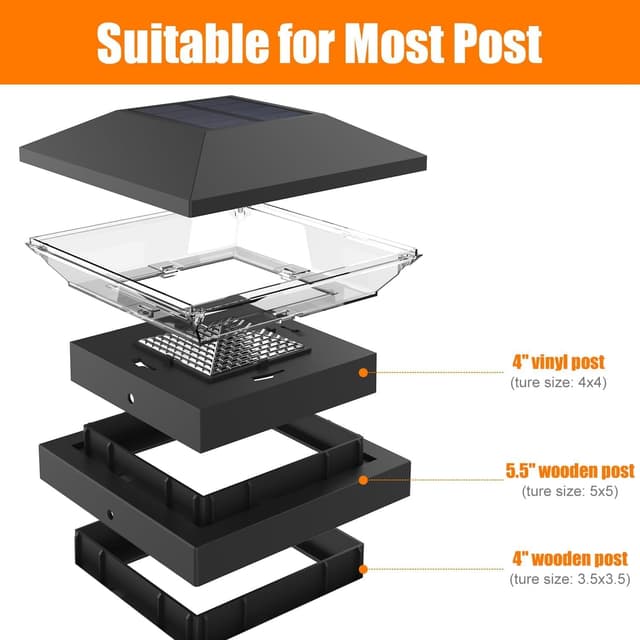 Detalle 2 de NATPOW Solar Post Lights (Post Cap Lights) with 2 Colour Modes for Outdoor Fence Posts – 4 Pack