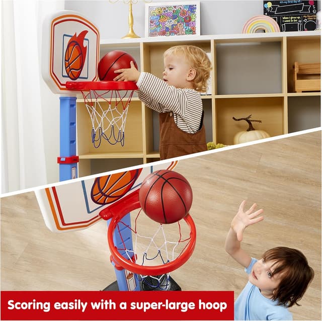 Detalle de JOYIN Toddler Basketball Hoop Indoor (Adjustable 2.5–3.5 ft) with 4 Balls — Air Pump Included