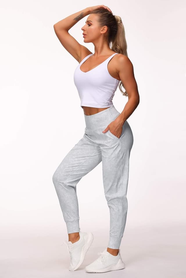 Detalle de THE GYM PEOPLE Joggers donna in tessuto 80% poliammide e 20% elastan, vita alta per yoga, fitness e tempo libero