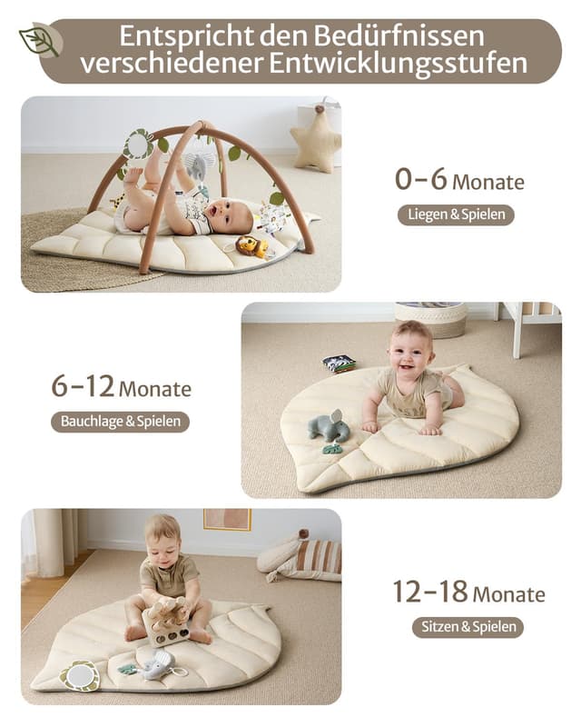 Detalle de Blissful Diary Spielbogen Baby – übergroße Blattförmige Spieldecke mit 6 abnehmbaren Spielzeugen