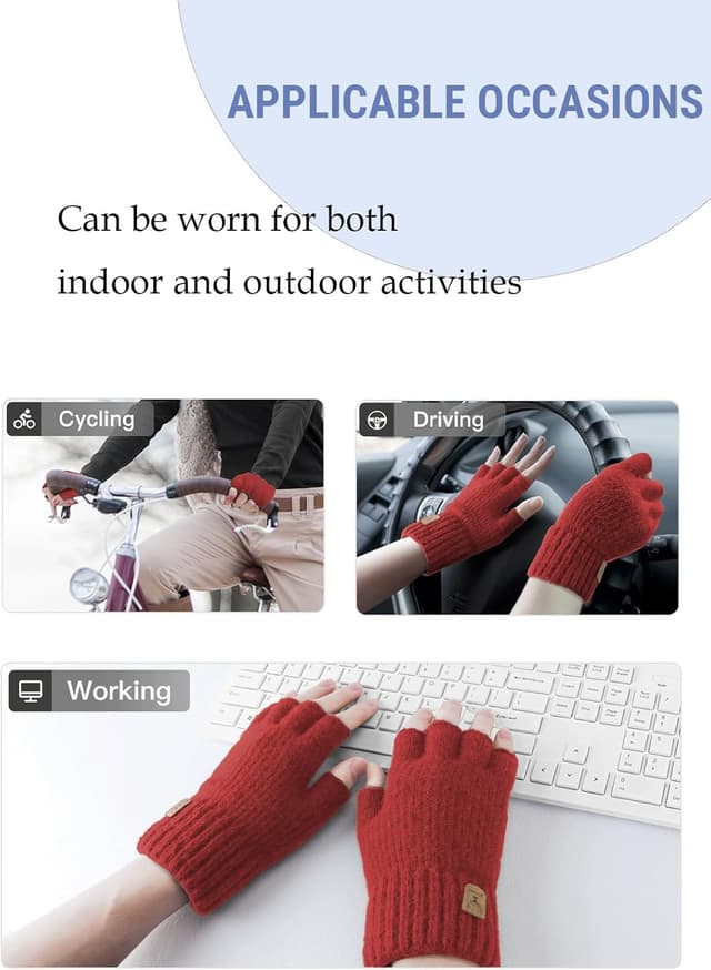 Thumbnail 4 de JUNRUI Guanti Mezzi Dita Invernali Caldi