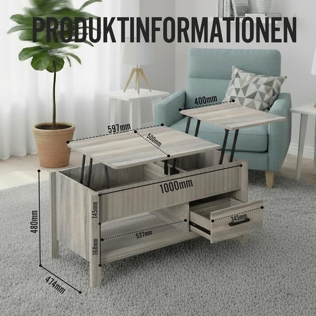 Thumbnail 6 de EORMM Mesa de Centro Elevable 100x50x48-62 cm