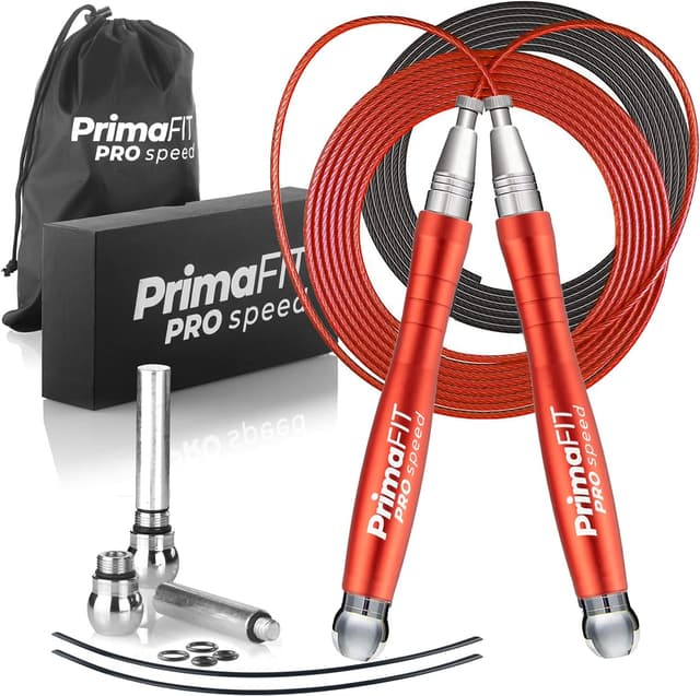 Detalle de PrimaFIT Fitness Pro Springseil für Erwachsene, 3 m, verstellbar mit Gewichten, 2 Kugellagern und Anti-Rutsch-Griffen