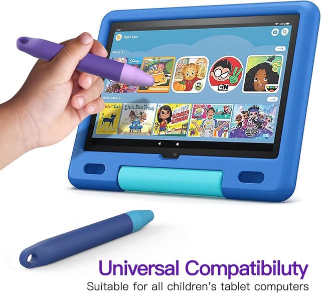 Detalle 2 de Kinderfreundliche kapazitive Stylus-Stifte (2 Stück) in Violett-Blau für Touchscreens – universell, kompatibel mit Kindle, iPad & iPhone