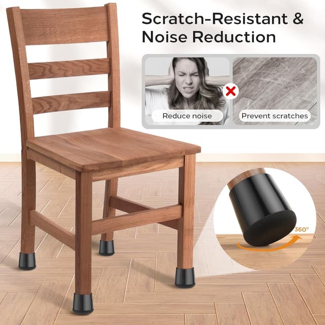 Detalle 2 de yomanta Chair Leg Floor Protectors (24PCS) – Silicone & felt pads for round chair legs (33–36mm), black