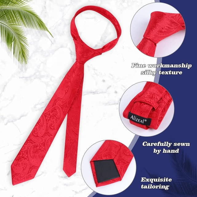 Detalle 2 de Alizeal men’s paisley tie and pocket square set (tie and hanky) for weddings, business and smart casual