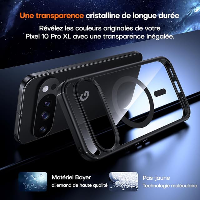 Detalle 2 de TAURI Coque magnétique MagSafe ultra-mince pour Google Pixel 10 Pro XL – anti-jaunissement et antichoc, noir