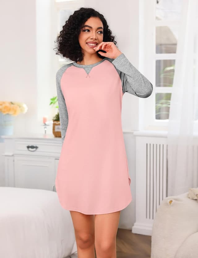 Detalle de Uniexcosm Chemise de nuit femme manches longues en coton doux (95% coton, 5% élasthanne)