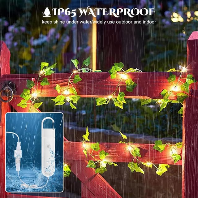 Thumbnail 6 de A.bigwhale Efeu-Lichterkette mit Timer – künstliche Efeu-Girlande mit 20 LEDs (USB-aufladbar)