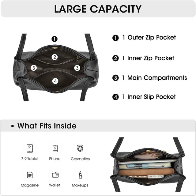 Thumbnail 4 de Kattee Sacs à main cuir véritable 34 cm