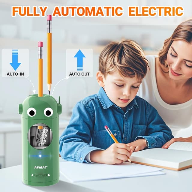 Detalle 2 de AFMAT PSX5 fully automatic rechargeable electric pencil sharpener for coloured pencils (7–11.5mm)