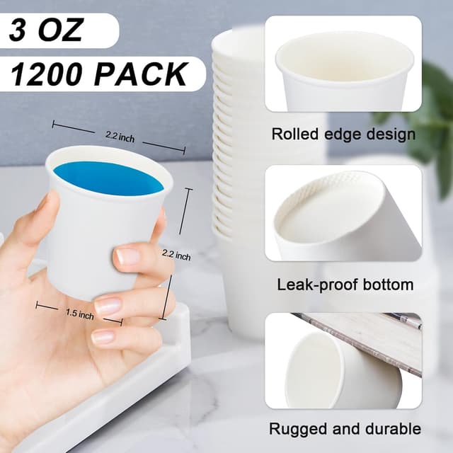 Detalle de SIUQ 1200 Pack 3 oz White Paper Cups (Small Disposable Bathroom Mouthwash Cups)