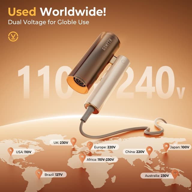 Detalle 2 de GOMYTH 5 in 1 Dual Voltage Travel Hair Dryer (100V-240V) with Plasma Scalp Protection