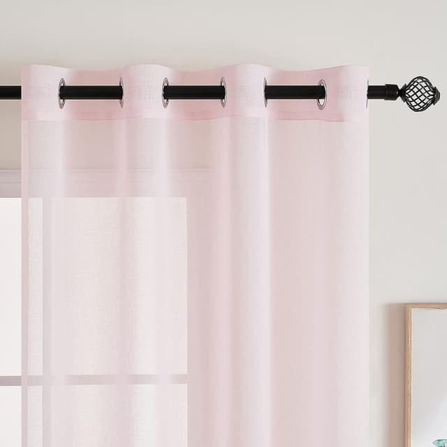 Detalle de EMEMA 2er-Set Sheer Voile-Gardinen mit Ösen, transparentes Polyester, 140 x 215 cm (B x H), rosa