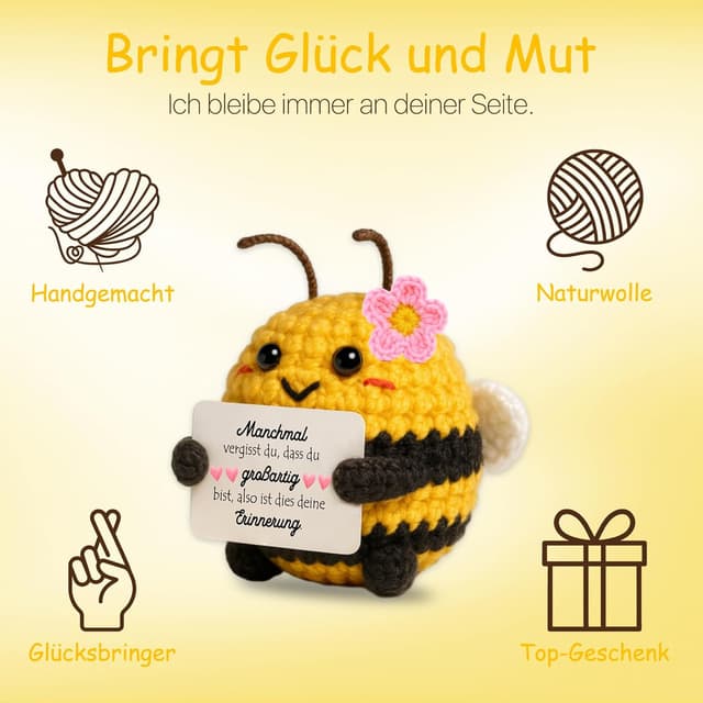 Detalle 2 de Farbeele Mutmacher-Geschenk für Frauen: handgemachte Biene mit Glücksbringer-Schlüsselanhänger