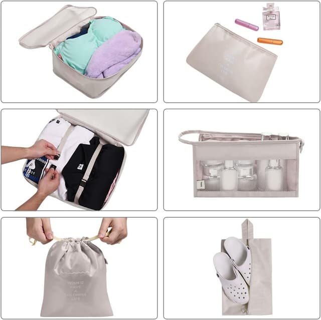 Detalle 2 de OSDUE Organizer Valigia da viaggio 9 pezzi con sistema a cubi e sacche beige