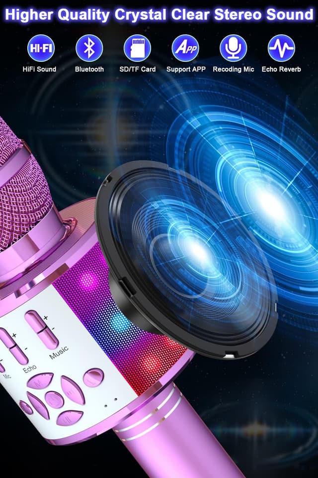 Detalle de BONAOK Karaoke Kinder Mikrofon 4‑in‑1 🎤