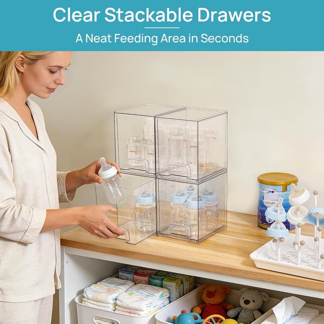 Detalle de Vtopmart 4 Pack Clear Small Stackable Storage Drawers (acrylic organisers)