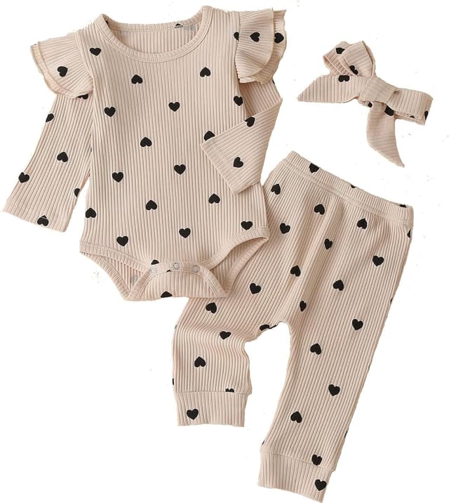 Imagen de Fullfamous 3pc Baby Girl Romper Set, 3-18M 👶 en OfertitasTOP