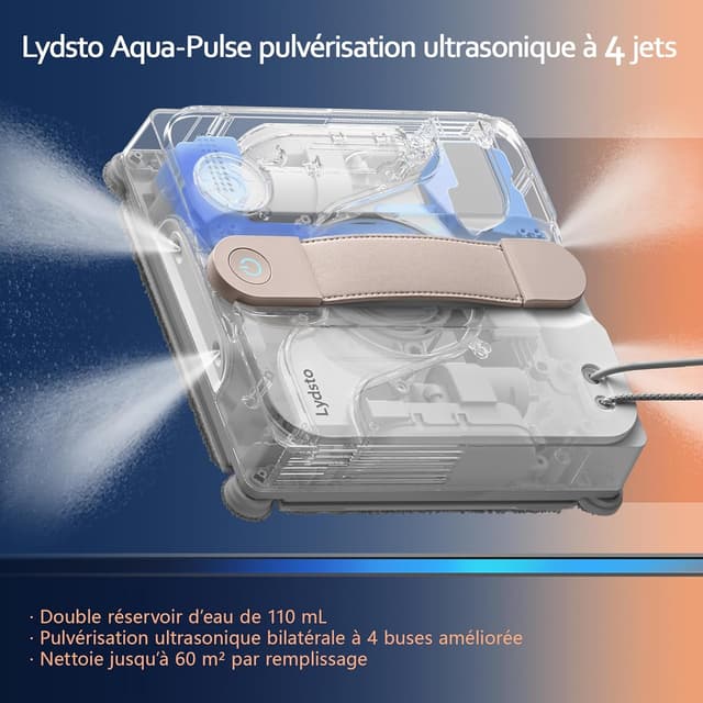 Detalle de Lydsto WL07 Max : robot lave-vitre ultra-plat 5,5 cm avec aspiration 8000 Pa et pulvérisation ultrasonore