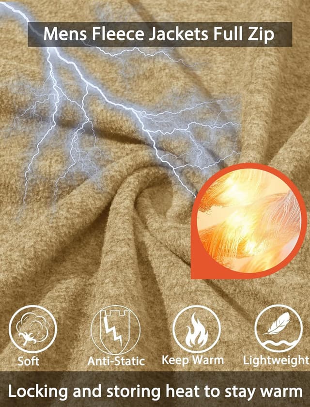 Detalle de EKLENTSON men’s full-zip lightweight fleece jacket with zip pockets