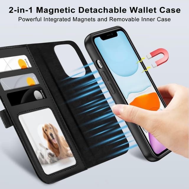 Detalle 2 de XTCASE Coque magnétique 2 en 1 avec rabat pour iPhone 11 compatible MagSafe (noir)