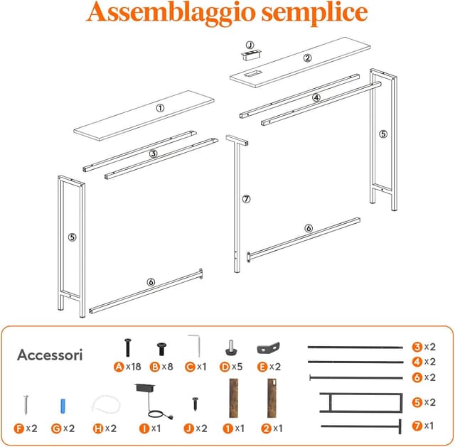 Thumbnail 6 de Lifewit Consolle Stretta 180 cm con 2 prese e 2 porte USB, tavolo da divano 180x20x80 cm marrone rustico