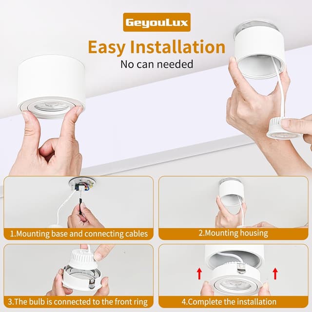 Thumbnail 6 de GeyouLux LED Aufbauspot dimmbar, 3CCT 3000/4000/6500K, schwenkbar 30° – 5W, Ø80x50 mm (2 Stück)