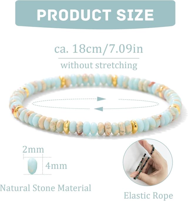 Detalle de JENCVNL Perlenarmband für Frauen mit 4 mm Kaiserstein – elastisches Naturstein-Armband für viele Anlässe