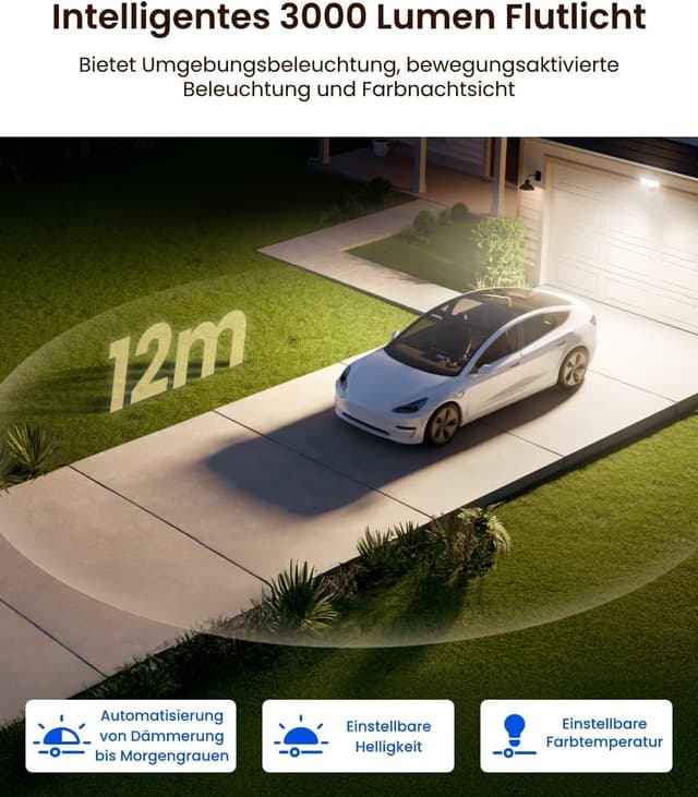 Detalle 2 de Reolink TrackFlex Floodlight WiFi 4K Wi‑Fi 6 PTZ Außenkamera mit 6x Hybridzoom, Auto-Tracking und 3000‑Lumen-Flutlicht