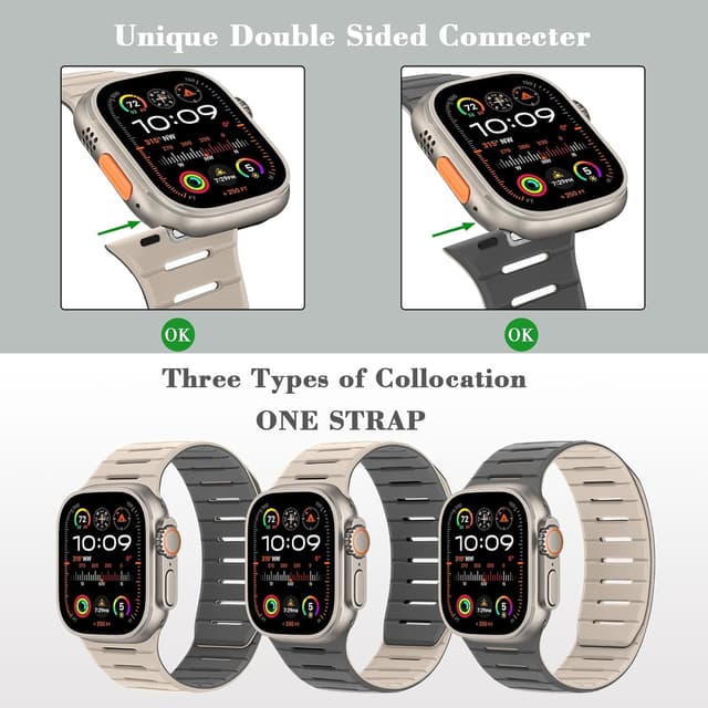 Detalle de HITZEE Double Sided Reversible Magnetic Strap for Apple Watch (Beige/Gray) – breathable soft silicone band