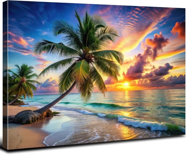 Detalle de Sunset Beach coastal wall art canvas print (12x16 inch, 1 panel) for bathrooms and nautical spaces