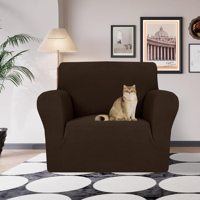 Detalle 2 de Ystyle Copridivano elasticizzato 1 posto con braccioli, jacquard geometrico antiscivolo antimacchia Caffè