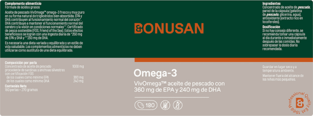 Detalle de Bonusan Omega-3 180 Perlas 🐟 suplemento de ácidos grasos