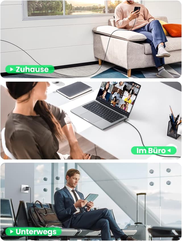 Detalle de UGREEN USB-C auf USB-C Kabel 60W (PD 3.0/PPS), 3er-Set – für Schnellladen und Daten-Transfer