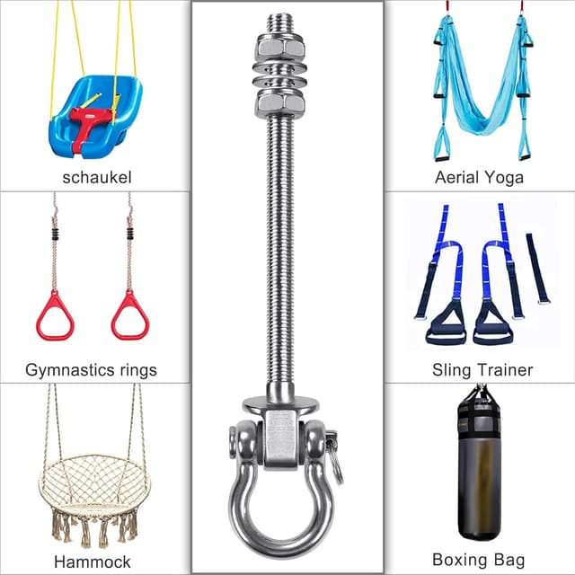 Detalle de SELEWARE 4er Deckenhaken für Holzbalken & Stahlträger – 304-Edelstahl Schwerlast-Schaukelhaken (drehbar, mit Lagern)