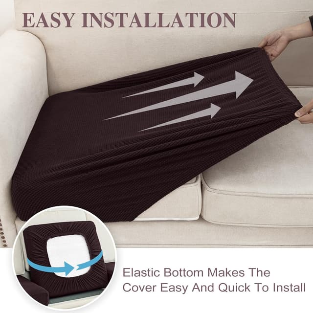 Detalle de LA MEACK Stretch Couch Cushion Covers (3-Piece) for Seat or Backrest, Brown