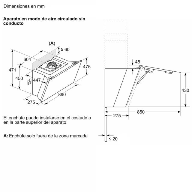 Detalle 2 de Bosch DWK91LT60 campana decorativa 3 velocidades