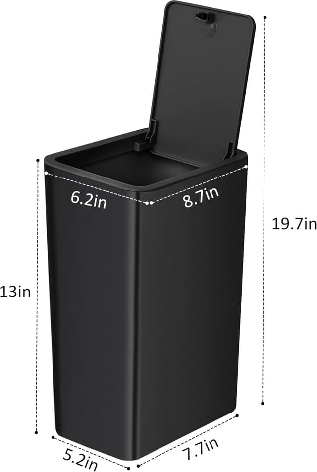 Detalle 2 de TIPGO Bathroom Trash Can with Lid (10 Liter / 2.6 Gallon) Slim Pop-Up Bin for Kitchen, Bedroom, Office — Black