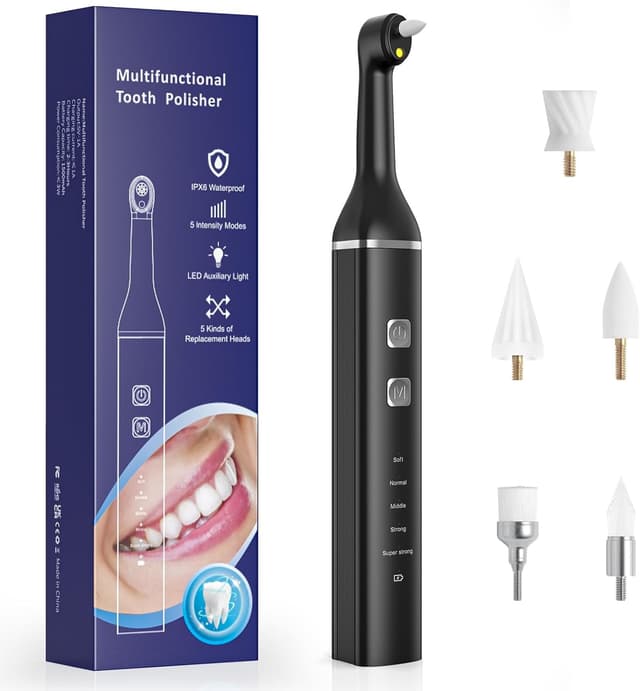 Detalle de Zahnsteinentferner Zahnaufhellungsset „Professionell“ mit Zahnpolierer, 5 Modi und LED (5 Köpfe, Type-C, IPX7)