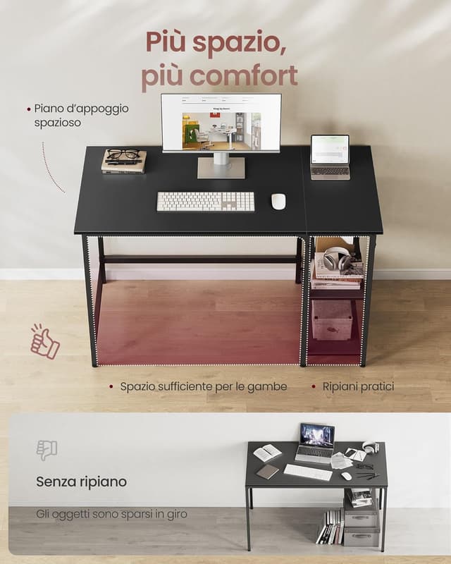 Detalle 2 de VASAGLE Scrivania per computer LWD047B16 120 x 60 cm in nero ebano, tavolo da lavoro stabile per ufficio e casa
