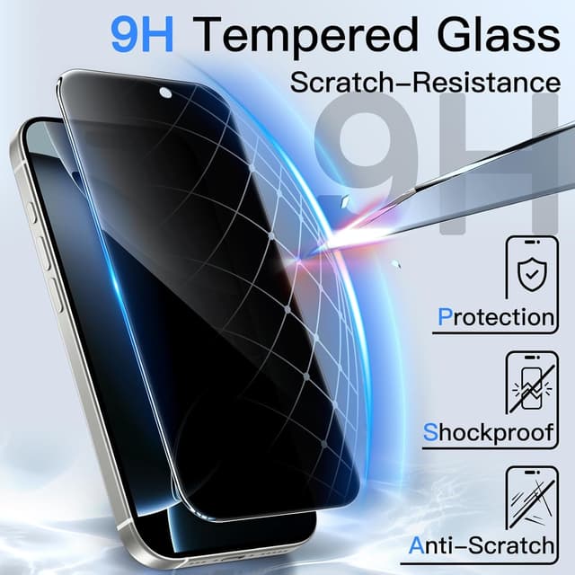 Detalle de JETech Privacy Screen Protector for iPhone 16 Pro (6.3-inch) – Anti-Spy Tempered Glass Film, 2-Pack