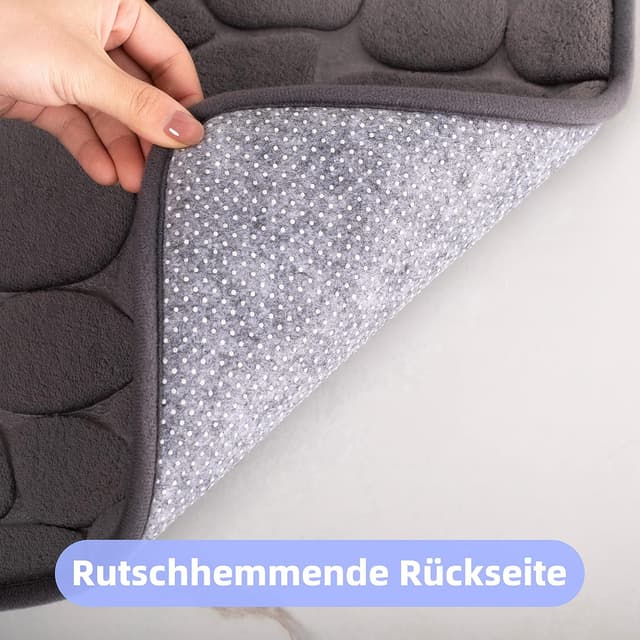 Detalle de chakme Badematte aus Memoryschaum (43×61 cm) in Dunkelgrau – rutschfeste Badvorleger/ Duschmatte