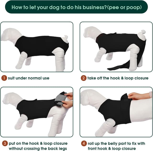 Detalle 2 de Kuoser Dog Surgery Recovery Suit (Black XL) – post-op recovery onesie alternative to a cone